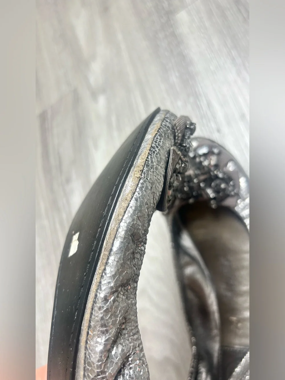 Tory Burch Azalea Metallic Embellished Jewel Bow Ballet Flats 6.5 M
